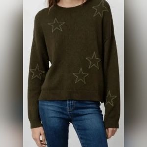 Rails Perci Star Print Olive Green Cotton Cashmere Knit Boxy Sweater sz M